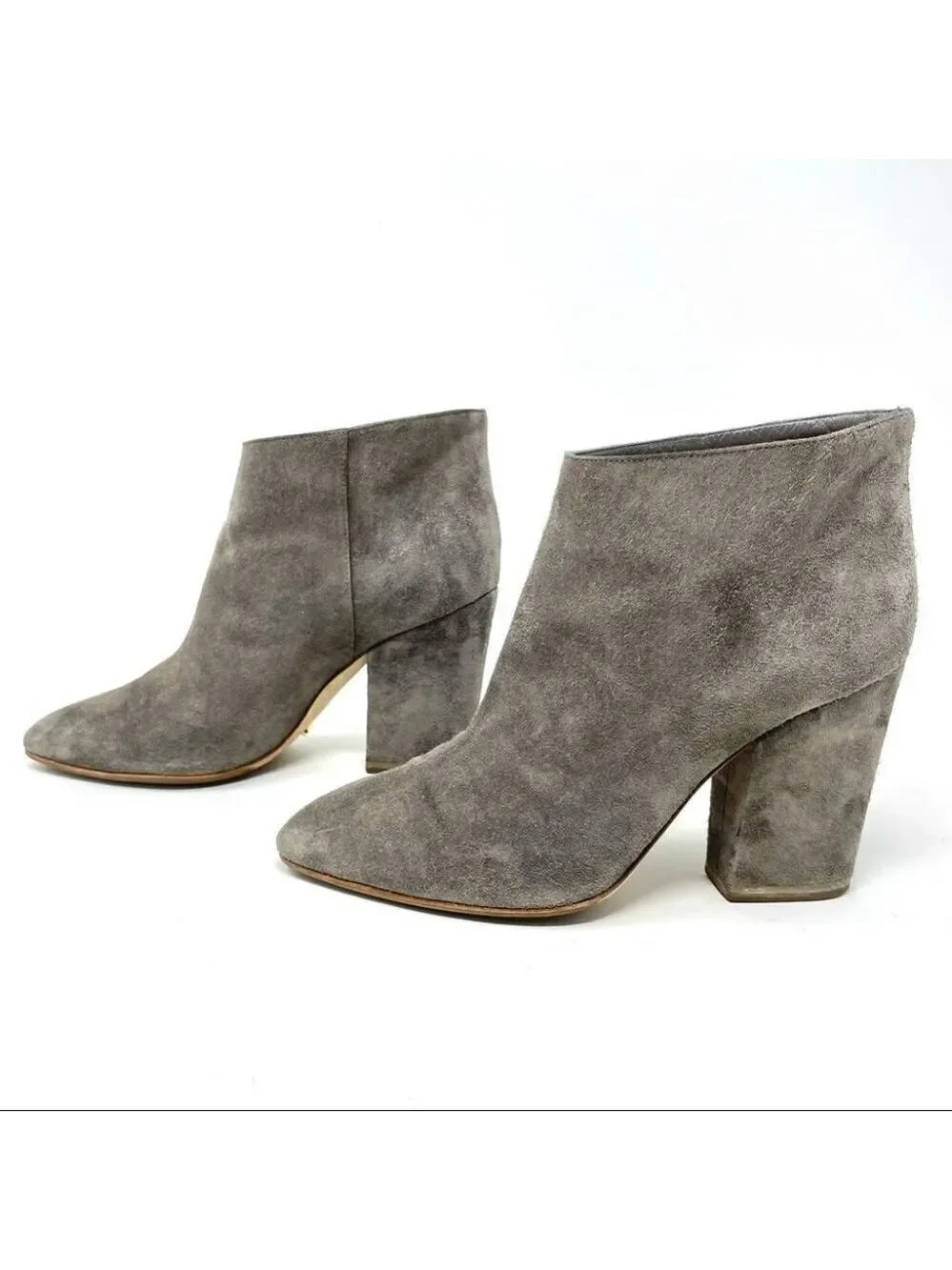 * Sergio Rossi Elephant Grey Suede Block Heel Ankle Boots Size 35.5/ 5.5